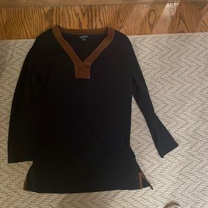 RALPH LAUREN navy and brown suede top